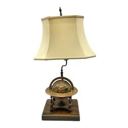 20th century musical globe table lamp with square base and shade