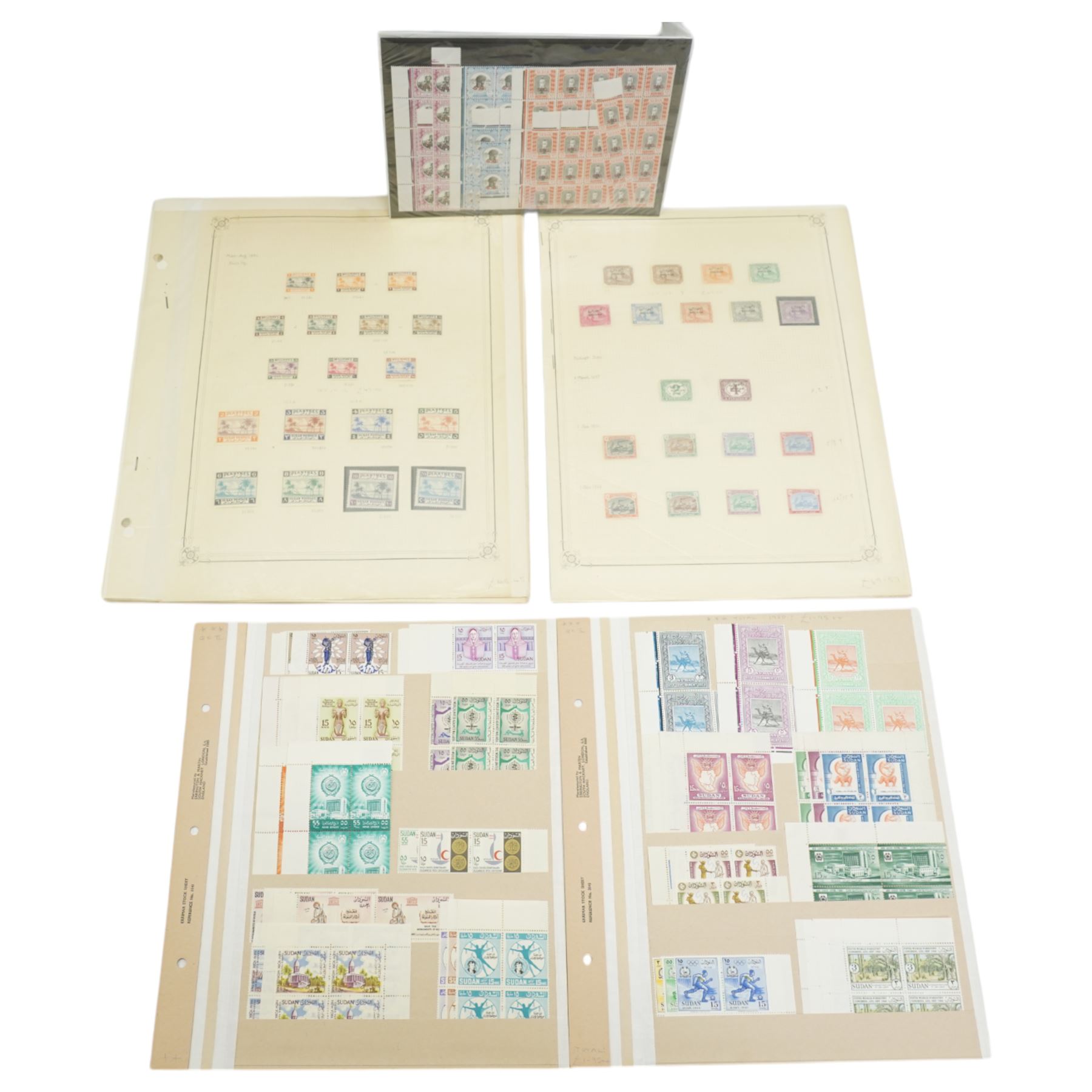 19th Century and later Sudan stamps, including 'Soudan' overprints on Egypt, various sets or part sets with values to twenty milliemes, 'SG' perfins and overprints, Air Mail and other covers etc, housed on album pages