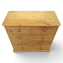 Solid pine chest, fitted with two short and three long drawers