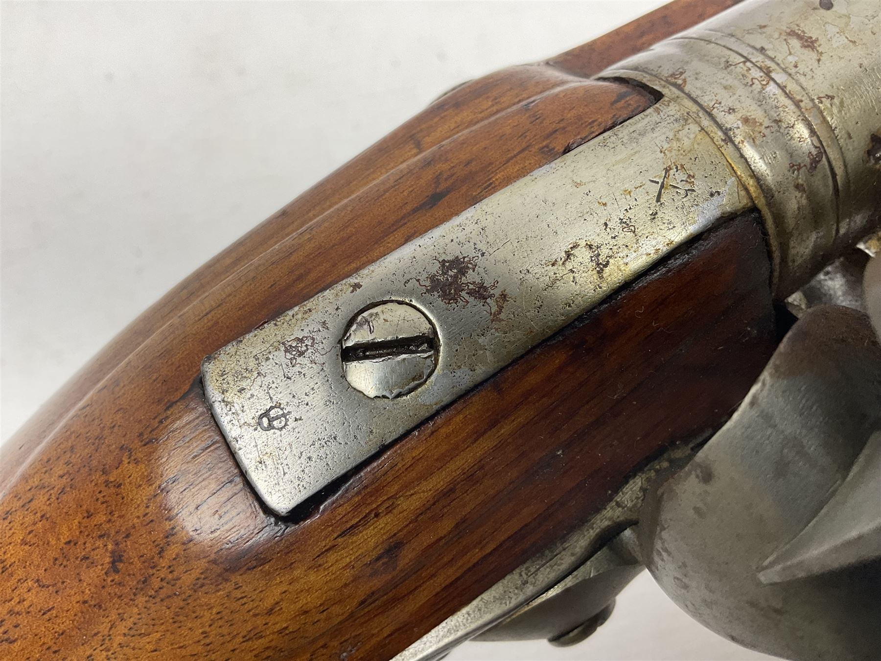 Brown Bess style 10-bore flintlock musket, the action marked with Crowned GR, 'Jordan' and dated 1758, the 104cm(41