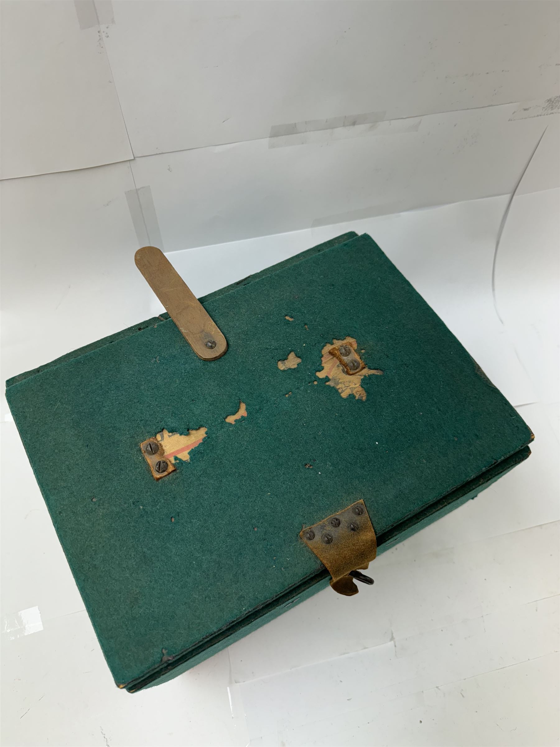 Prototype for a wireless telegram machine, possibly Marconi, contained within a portable folding box
