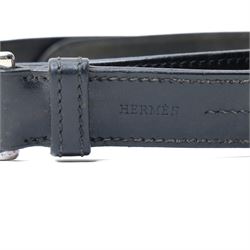 Hermès - vintage black leather belt, with silver-tone rectangular pin buckle and stitched edging, stamped HERMÈS; with additional Hermes reversible black and brown belt (no buckle), size 80