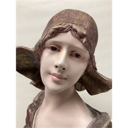 After Nelson, painted resin bust of a lady in a headscarf, signed to side, H58cm