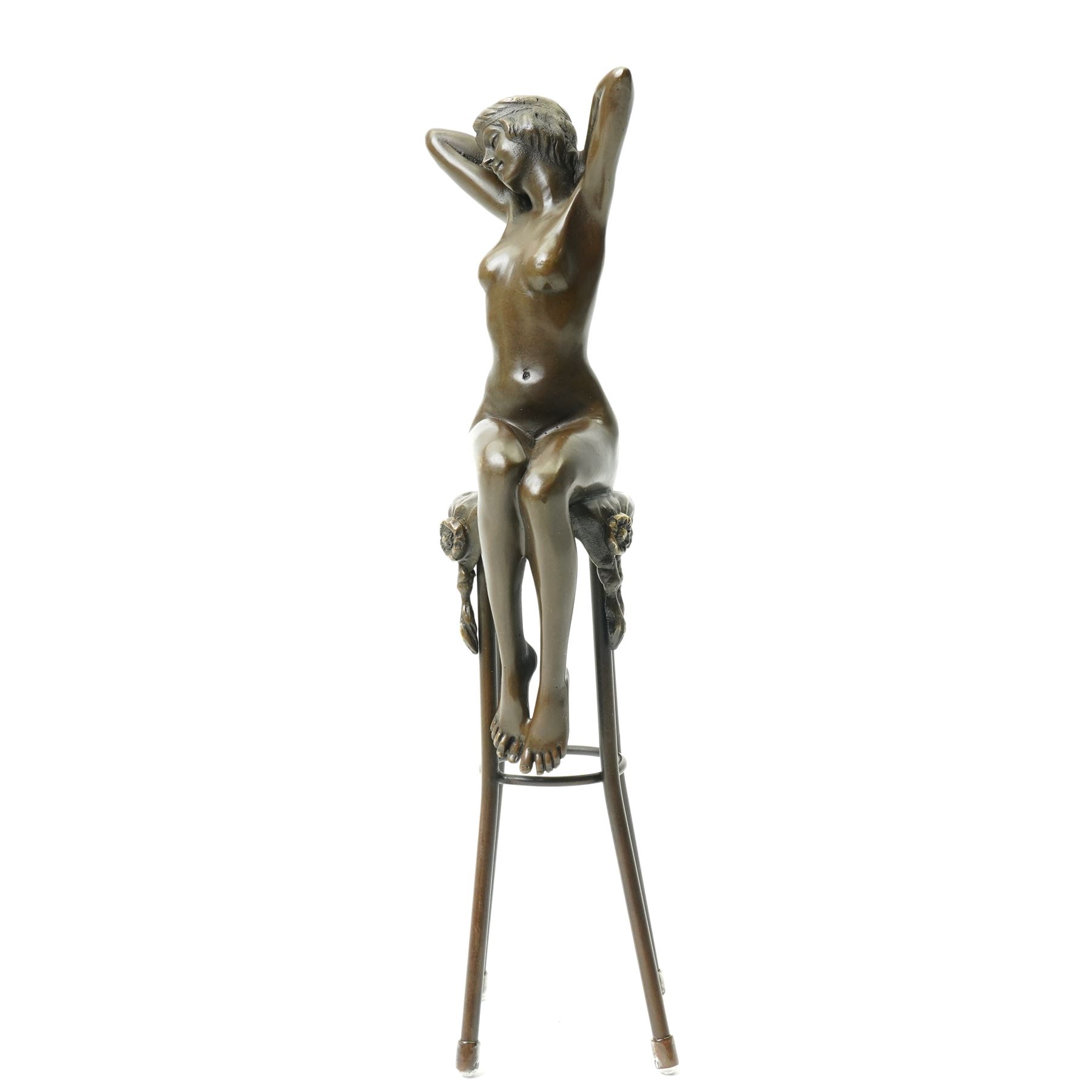 After D H Chiparus, an Art Deco style bronze modelled as a nude female figure seated upon a chair, H28cm.
