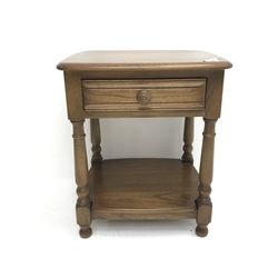 Ercol elm Golden Dawn finish lamp table,single drawer, baluster supports joined by solid undertier, W48cm, H54cm, D45cm  