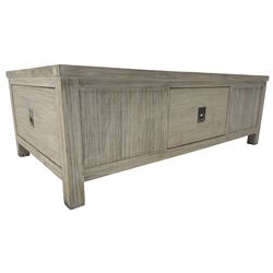 Contemporary lime-washed oak coffee table, fitted with four drawers 