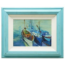Stan Kaminski (British 1952-) 'Fishing Boats - Newlyn', oil on board signed and dated '87, 25cm x 35cm