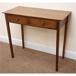  George III oak sidetable of oblong form with two frieze drawers on square tapering legs, W85cm, H75cm, D41cm  