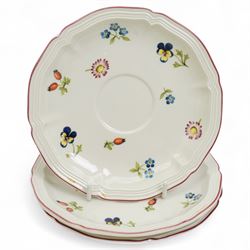 Villeroy & Boch Petite Fleur pattern part tea service comprising seven cups, ten saucers, ten plates, sugar bowl and cover, milk jug, saucer dish and rectangular plate