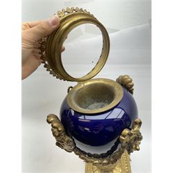 19th century gilt brass mounted lamp base, raised upon lions claw feet, H43cm