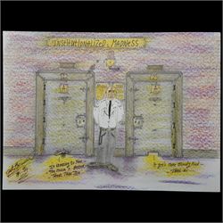 Charles Bronson (Charles Arthur Salvador) (British 1952-): A comprehensive collection of five hundred mixed media works executed between 2000 and 2025. Produced during the artist’s long-term incarceration, the works are primarily in ink, coloured pencil and mixed media on paper. The collection includes multiple formats: A5 (15 works), A4 (308 works), A3 (164 works) and A2 (13 works). Some are signed and dated; a number are executed on the reverse of official prison documents and other repurposed materials, reflecting the limited availability of art materials within the prison environment. This collection represents the largest body of the artist’s work to be offered as a single lot and has not previously been available on the market. (500) (unframed)

Notes: Dated examples span the period from 2000 to 2025, with the greatest concentration produced between 2012 and 2019 and including a group of recent large-scale works from the final years of the period; approximately twenty percent are undated.