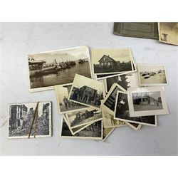 WW2 German War Pass (Wehrpass) identification paperwork for Walter Fensterseifer 2nd type booklet dated 8/6/1940, with signed photo of recipient in civilian suit. Born 31st January 1921. Numerous entries; together with quantity of small private photographs of German soldiers; One Million mark banknote 1923; 30th Corps in Germany booklet with Formation badge; and other WW2 paper ephemera