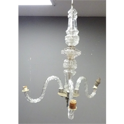  Early 20th century faceted glass chandelier (a/f), another three branch chandelier with twisted glass branches and a qty of spare prisms & faceted drops   