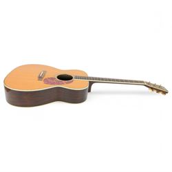 1977 Martin M-38 prototype X-38-B acoustic guitar formerly owned by John Pearse, with ebony fingerboard and inlaid mother of pearl Martin and Co logo to headstock, spruce top, serial no. 389327, bound fingerboard back and sides, original pegs, with John Pearse collection certificate of authenticity, contained within original Martin hard case with plush blue velvet interior

Notes: As illustrated on page 74 Martin Guitars: A Technical Reference, R Johnston & Dick Boat, 2009. John Pearse was a British folk guitarist, instrumentalist, and folk singer who rose to prominence in the 1960s on BBCs guitar tuition series Hold Down a Chord. 