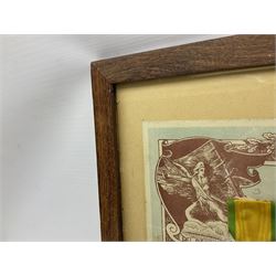 Six WW1 French medals comprising Valor Discipline 1870 3rd Republic Military Medal, Croix De Guerre with star, Croix Du Combattant, Medaille Inter-Alliee De La Victorie, Orient Medal and Medaille Commemorative De La Grande Guerre 1914-18; all with ribbons; mounted, framed and glazed with certificate named to Mr. Gebelin Herve Brigadier au 4th Chassrs. D'Afrique