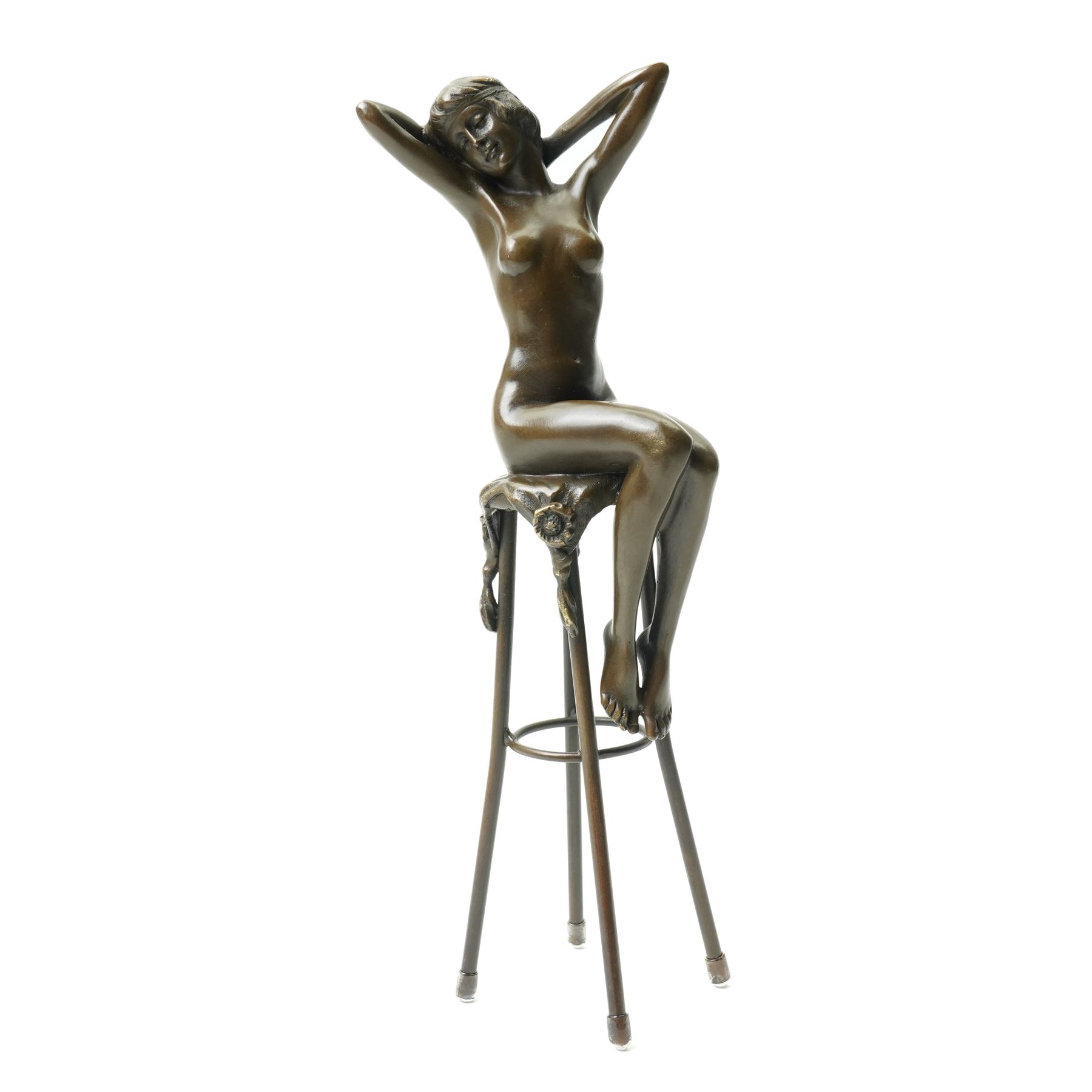 After D H Chiparus, an Art Deco style bronze modelled as a nude female figure seated upon a chair, H28cm.