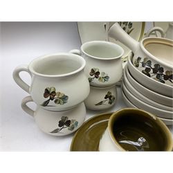 Denby Shamrock pattern part tea and dinner wares, to include six dinner plates, seven salad plates, seven side plates, one mug, three jugs of various sizes, one sugar bowl, sauce pot, nine bowls of various sizes, tea pot, coffee pot, etc (64)