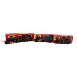 Three Hornby Dublo 00 gauge locomotives in black, comprising 2224 L.M.R 2-8-0 8F Locomotiv...