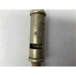 Three J Hudson & Co Birmingham military whistles, dated 1915, 1916, 1923