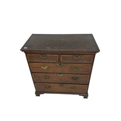 George III oak and mahogany banded chest, fitted with two short and three long drawers, on ogee bracket feet