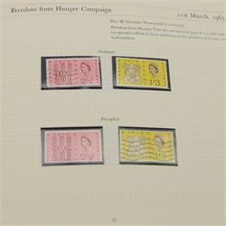 Stanley Gibbons Great Britain 'Commemorative Stamps' album with pictorial cover, from King George V to Queen Elizabeth II pre-decimal, including 1929 Postal Union Congress one pound with oval cancel, 75th Anniversary of the Universal Postal Union issues, QEII with ordinary and phosphor unused issues etc, well presented throughout