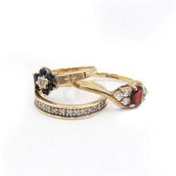 Three 9ct gold stone set rings, to inclu