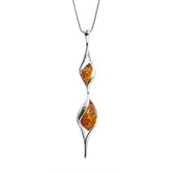 Silver amber pendant necklace, stamped 925