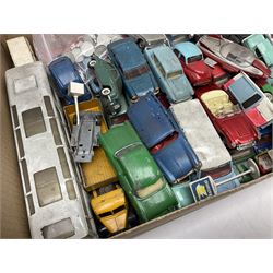 Dinky - over thirty unboxed and playworn die-cast models including Vega Major Luxury Coach, Peugeot 404, Humber Hawk, Ford Transit Van, Jaguar Type D etc; fourteen Dinky road signs; and quantity of other models including Budgie Supercar, Tri-ang Spot-On, Tekno etc