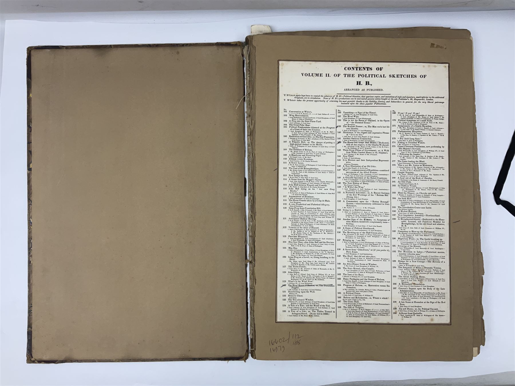 Doyle, John, pseud. H.B.; Political Sketches by H. B., volume 2 (only), published Thos. McLean, circa 1832, and a folio of loose sketches