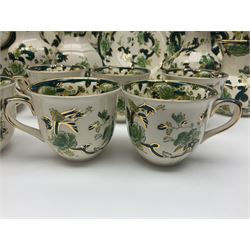 Collection of Masons Ironstone Chartreuse pattern, to include clock, six teacups, twin handled dish, ring dish, plates vases, etc, many with original boxes, clock H24cm 