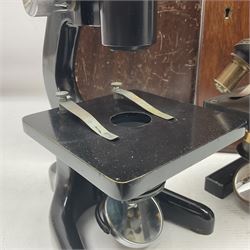 20th century W. Watson & Sons Kima microscope no. 118396 in original oak box, together with W. Watson & Sons Praxis microscope no. 18360, in original box  