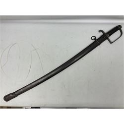 Italian M1833 Sabre with slightly curving 79cm fullered steel blade, the plain steel hilt with 'D' shaped knuckle bow, langets and wire-bound leather grip; in steel scabbard with single hanging ring L101cm overall