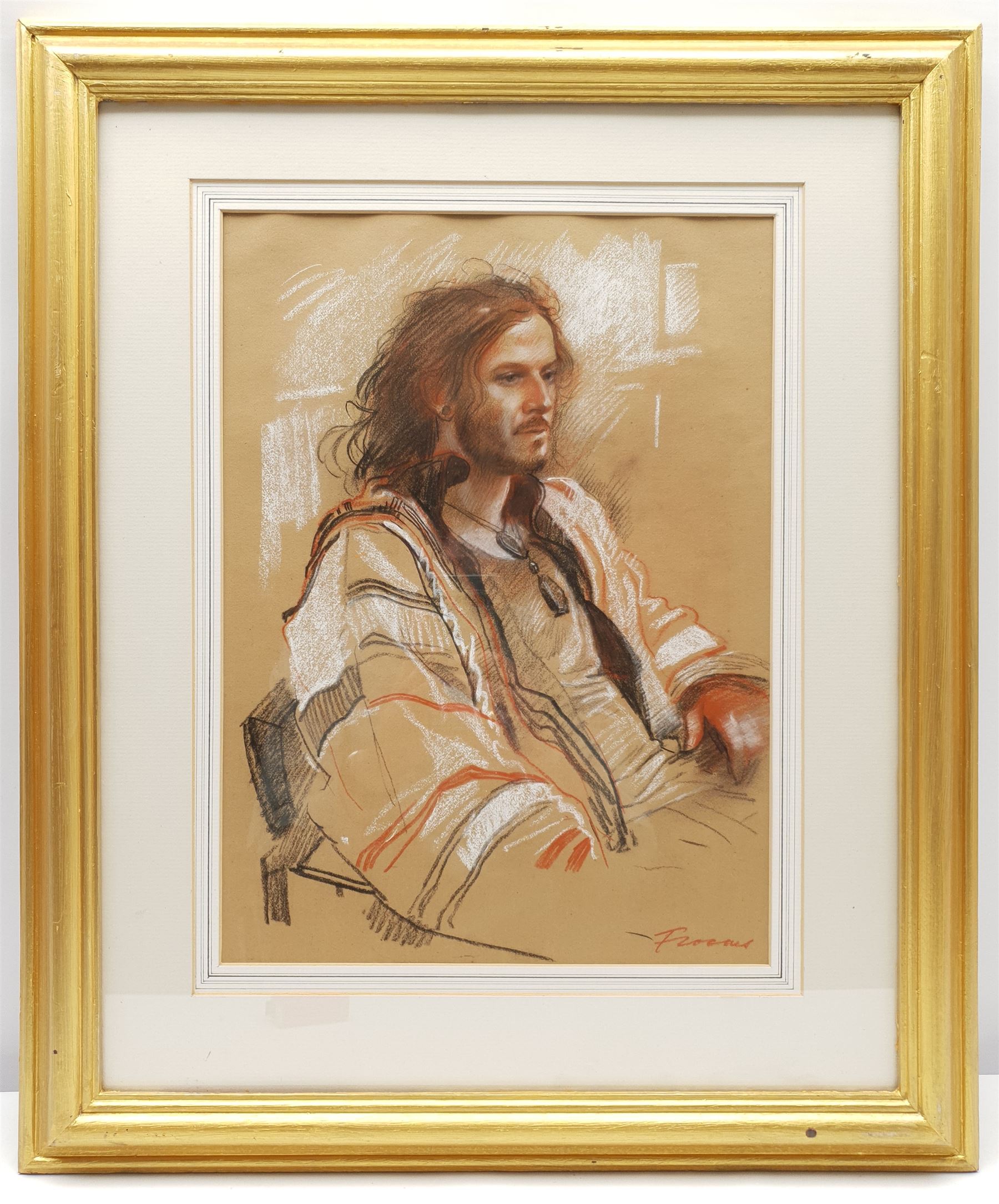 Colin S Frooms (British 1933-2017): 'Richard - Study of Man in a Jacket', mixed media signed, titled on label verso 37cm x 27cm