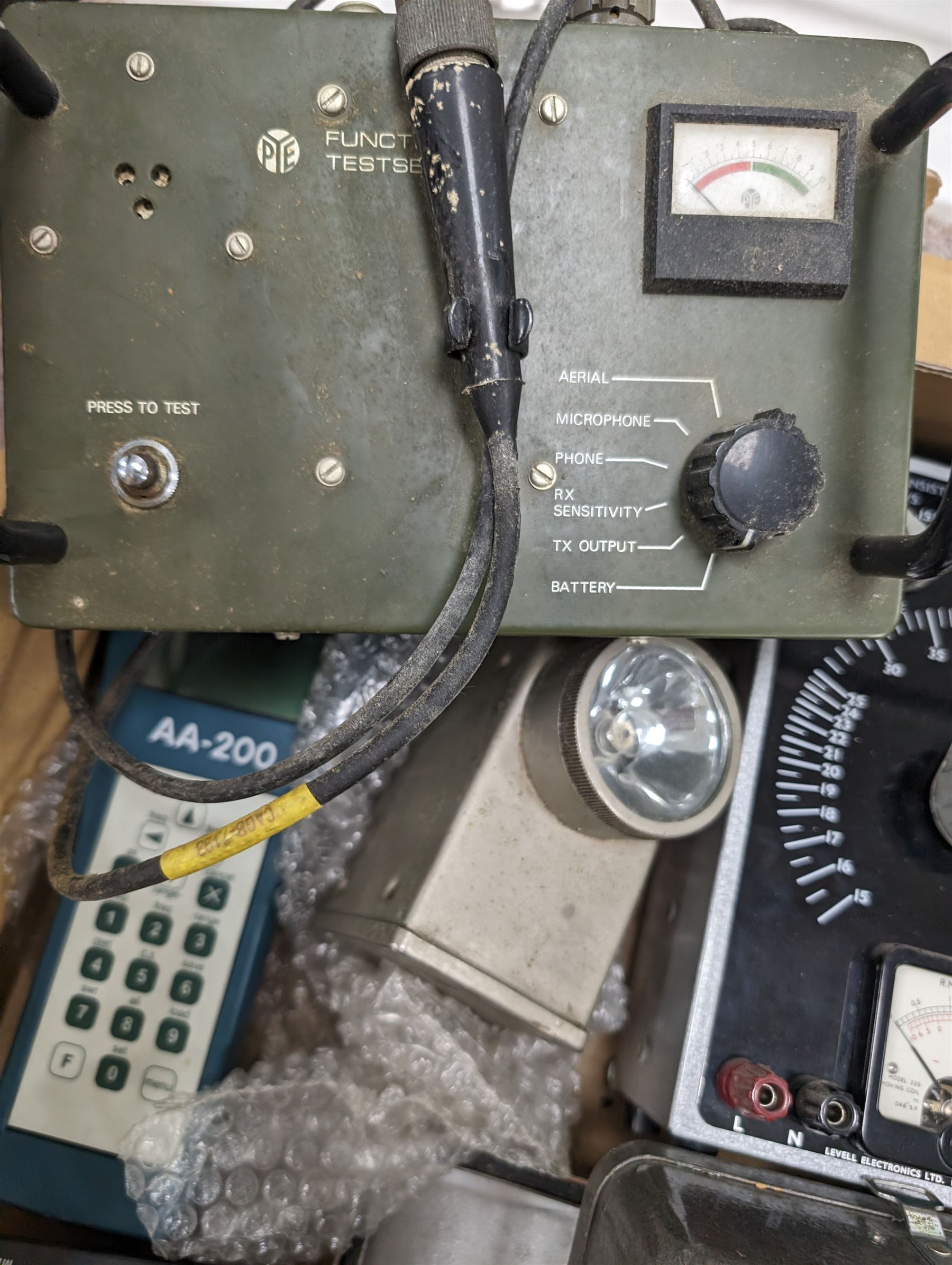 Electrical testing equipment and similar, to include Levell Transistor RC Ocillator type TG 150M, PYE Function Tester, RigExpert AA-200, etc