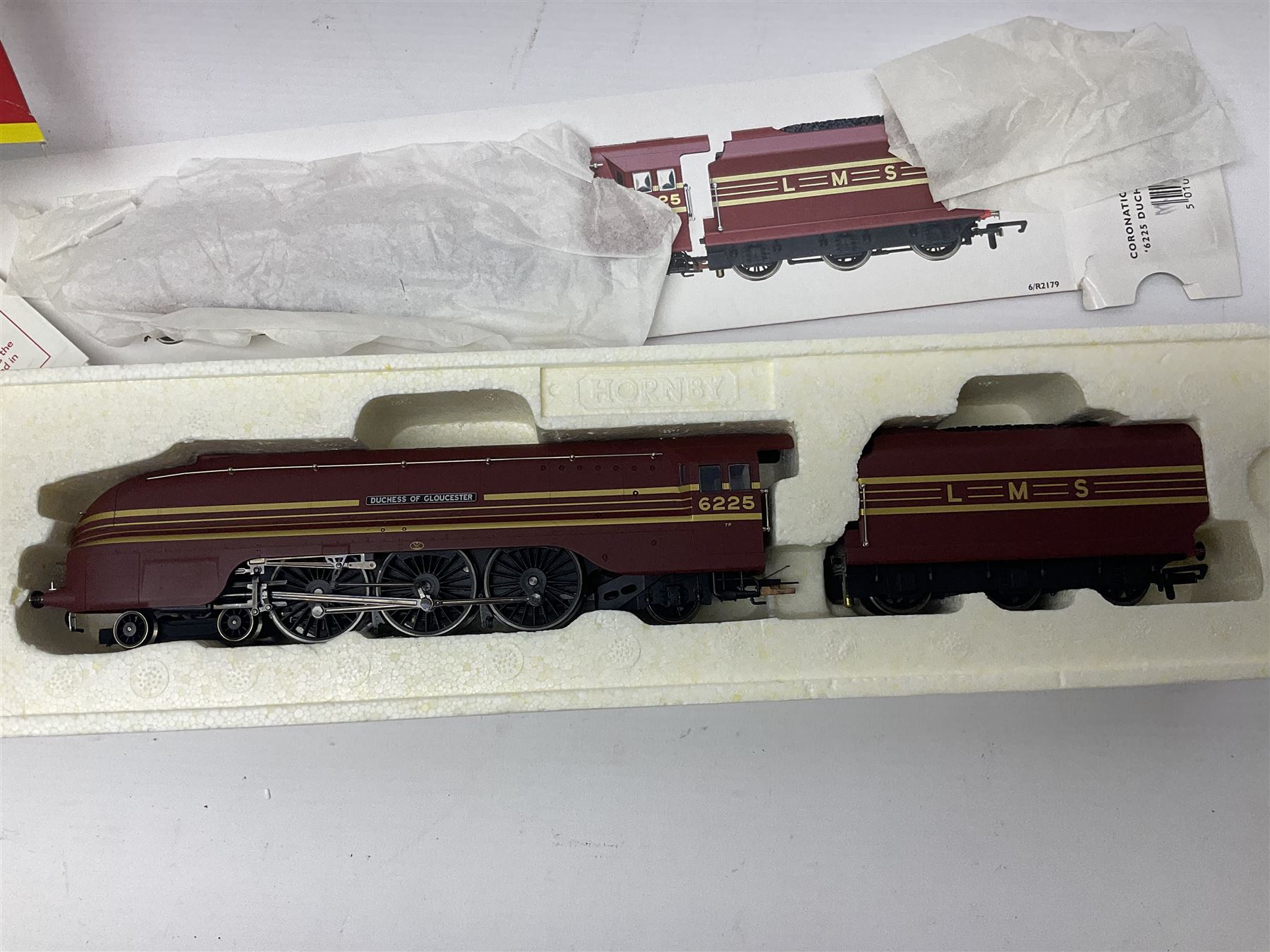 Hornby '00' gauge - Coronation Class 4-6-2 locomotive 'Duchess of Gloucester' No.6225 in LMS maroon; Class A1/A3 4-6-2 locomotive 'Flying Scotsman' No.4472 in LNER green; Class 9F 2-10-0 locomotive 'Evening Star' No.92220 in BR green; all boxed; and Class A1/A3 4-6-2 locomotive 'Prince Palatine' No.60052 in BR blue; unboxed (4)