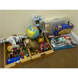  Magnetix cased building set, Meccano radio controlled Big DJ car, boxed, Storm-IV radio controlled helicopter, boxed, Labyrinth boxed game, Dalek, other figures, globe etc   