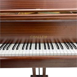 Challen - Sapele mahogany baby grand piano, with a 7-1/4 octave 88 key compass, iron frame with original stringing, hammer heads, dampers and tuning pins, Una cords and sustaining pedals (W146cm, H103cm, D152cm); together with matching duet stool (W92cm, H49cm, D35cm)