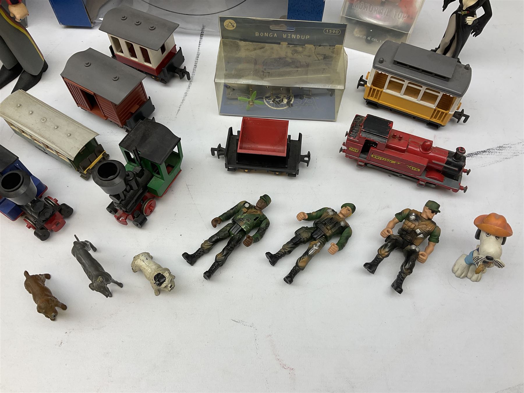 Blade Runners Series Extreme Indoor Rescue Helicopter; boxed with radio control; quantity of Lehmann Gnomy plastic model railway items; and other toys and figures etc