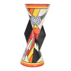 Wedgwood Bizarre by Clarice Cliff, Lightning Yo Yo vase, hand painted based upon an origin...