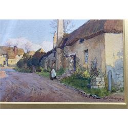 Fritz B Althaus (British 1863-1962): Village Street in the Late Sun, watercolour signed and dated '92, 11cm x 19cm