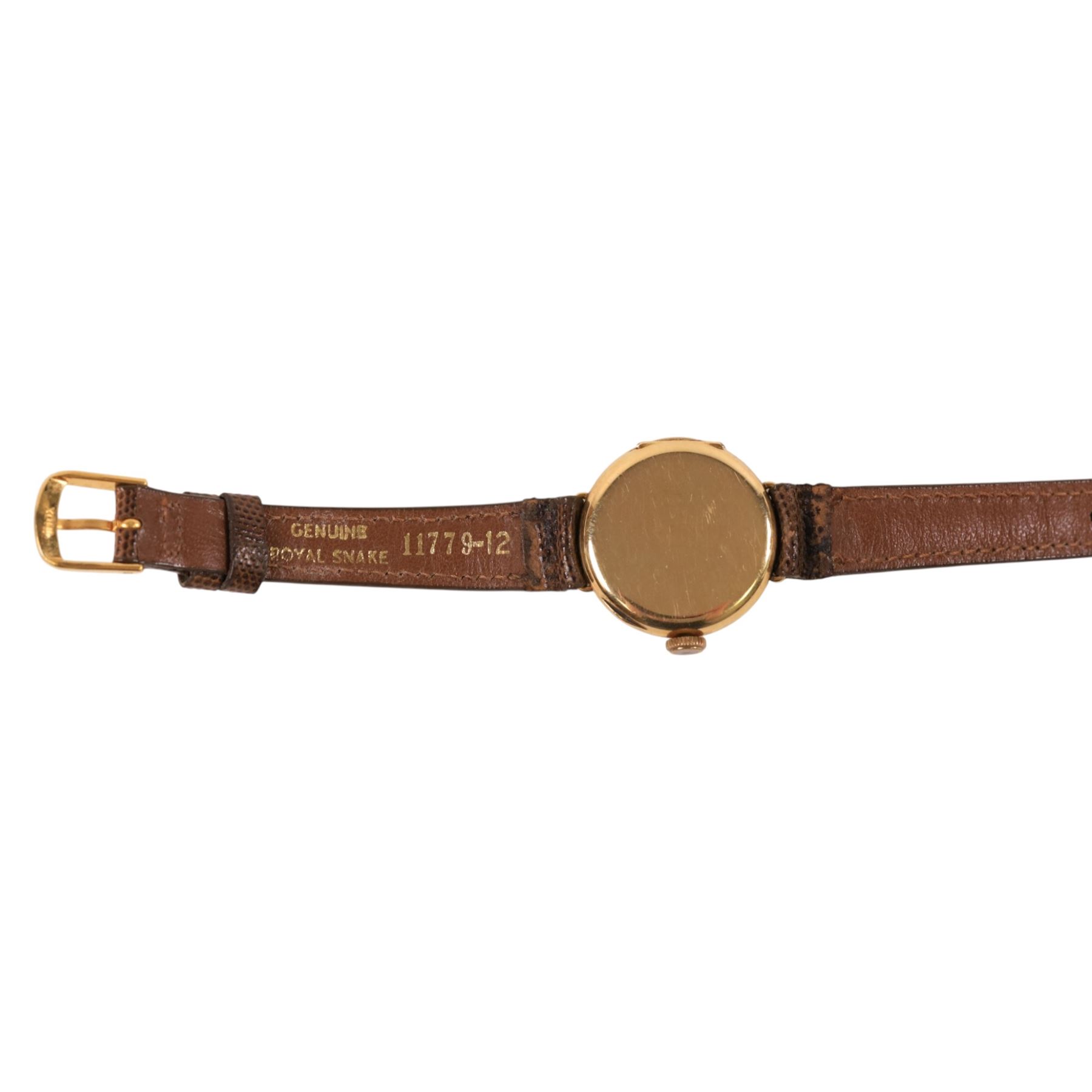 18ct gold manual wind wristwatch with cream dial, stamped 18K with Helvetia hallmark