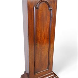 Johnathan Storr of York - 30 hour longcase clock c1770, in a later mahogany case with a decorative swan neck pediment, carved gilded eagle and fretwork, with a dogtooth moulding, break arch hood door and detached pilasters beneath, trunk with a conforming break arch topped door on a square plinth with raised moulding and bracket feet, brass arched dial with makers name to the arch, plain dial centre and silvered chapter ring with Roman numerals, five minute Arabic's, minute track and matching steel hands, chain driven movement with a countwheel strike on a bell. No Pendulum or weight.
Johnathan Storr was an 18th century York clockmaker, working from Petergate and Minster gates in the city centre.