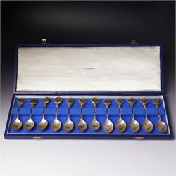 Set of twelve silver teaspoons 'The Twelve Zodiac Spoons' all with symbols of the Zodiac a...