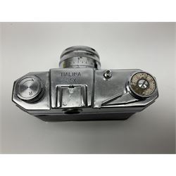 Canon EOS 50e camera body, serial no 8305671 with 'Canon Zoom EF 35-135mm 1:4-5.6' lens together with Halina 35X super camera body, with 'Halina Anastigmat f.c. 1:3.5 f=45mm' lens and other camera equipment 