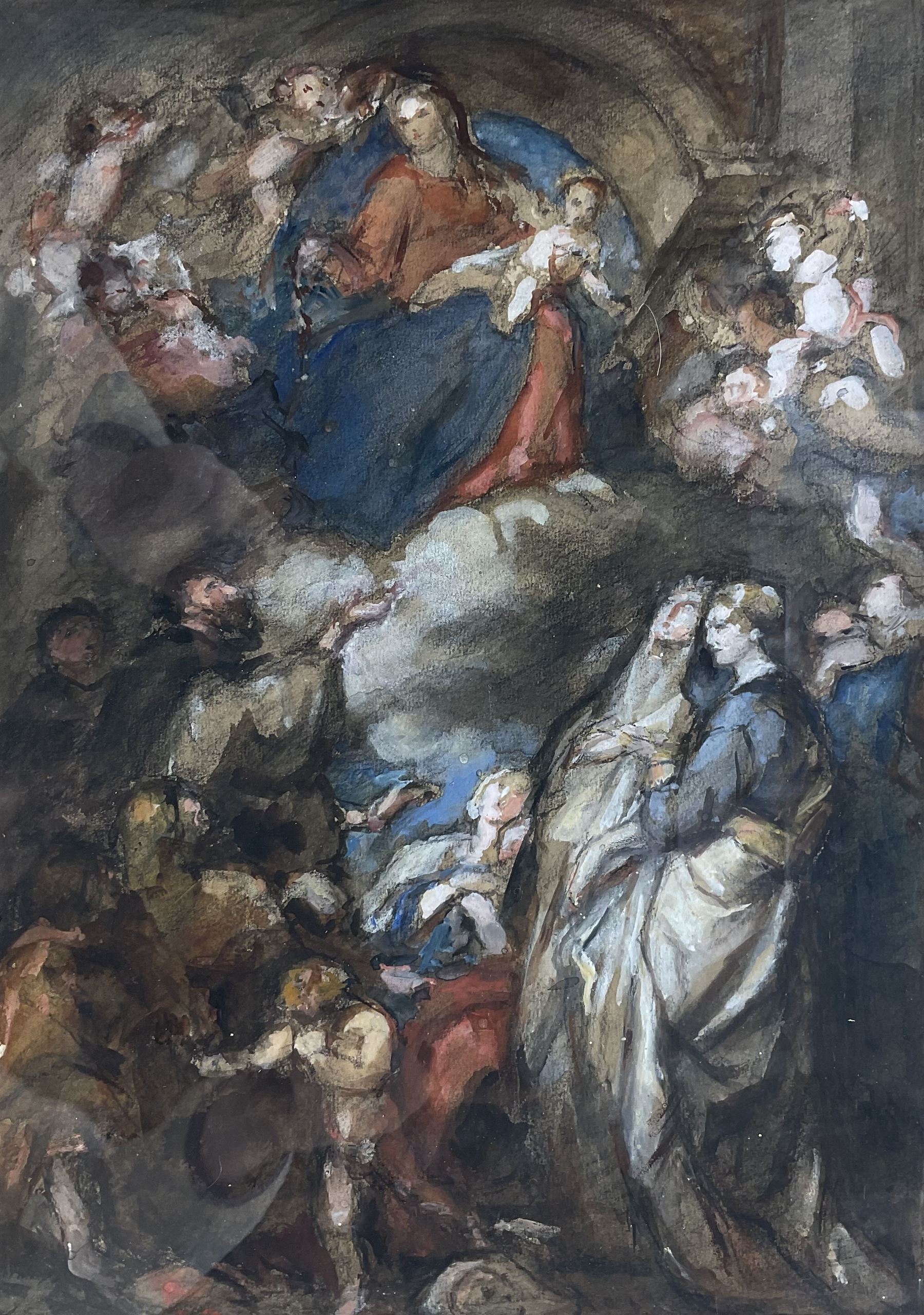 After Van Dyke (Dutch 1599-1641): Madonna del Rosario, 19th century watercolour study unsigned 34cm x 24cm 
