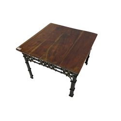 Hardwood and wrought metal coffee or occasional table