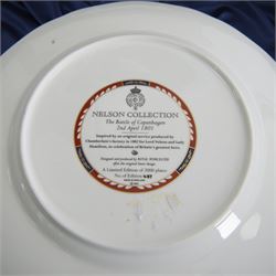 Royal Worcester seven Nelson collection plates, limited edition, comprising two Battle of Cape St Vincent, two Battle of Trafalgar, two Battle of Copenhagen and Battle of the Nile, all with certificates and original boxes 