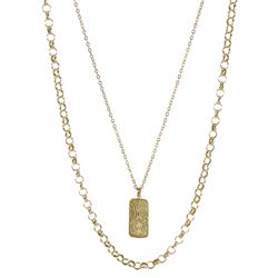 9ct gold ingot pendant necklace, and a 9ct gold chain necklace