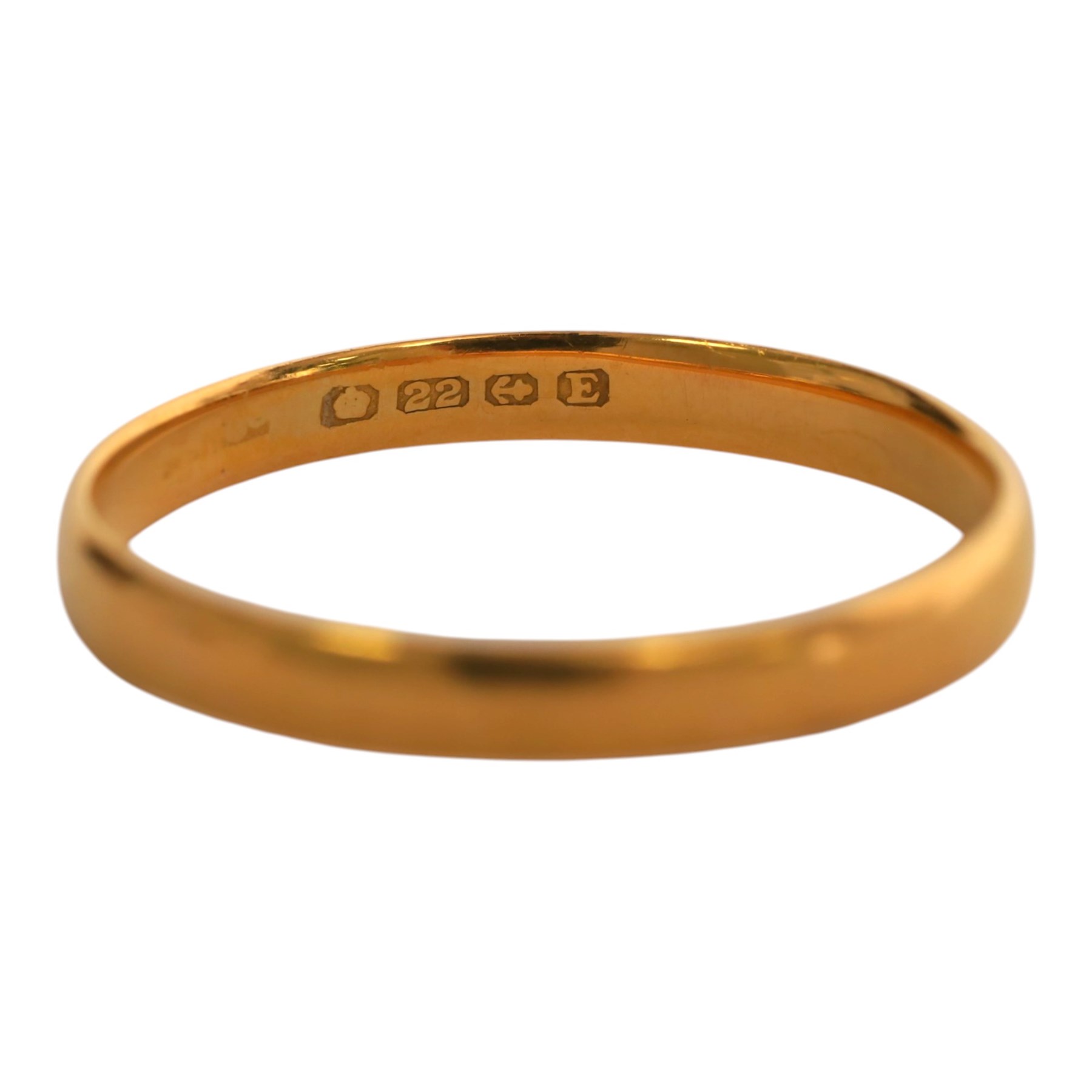 22ct gold wedding band, hallmarked