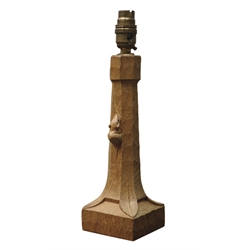  'Mouseman' carved oak table lamp, by Robert Thompson of Kilburn, H26cm (excluding fitting)  